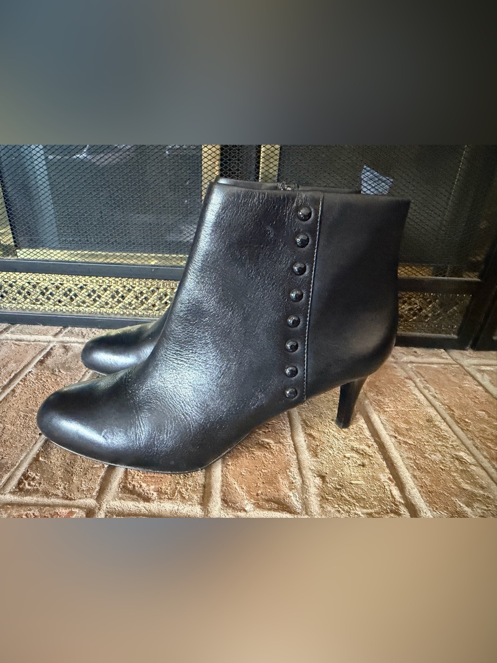 Coach Black Leather Button-Trim Ankle Booties